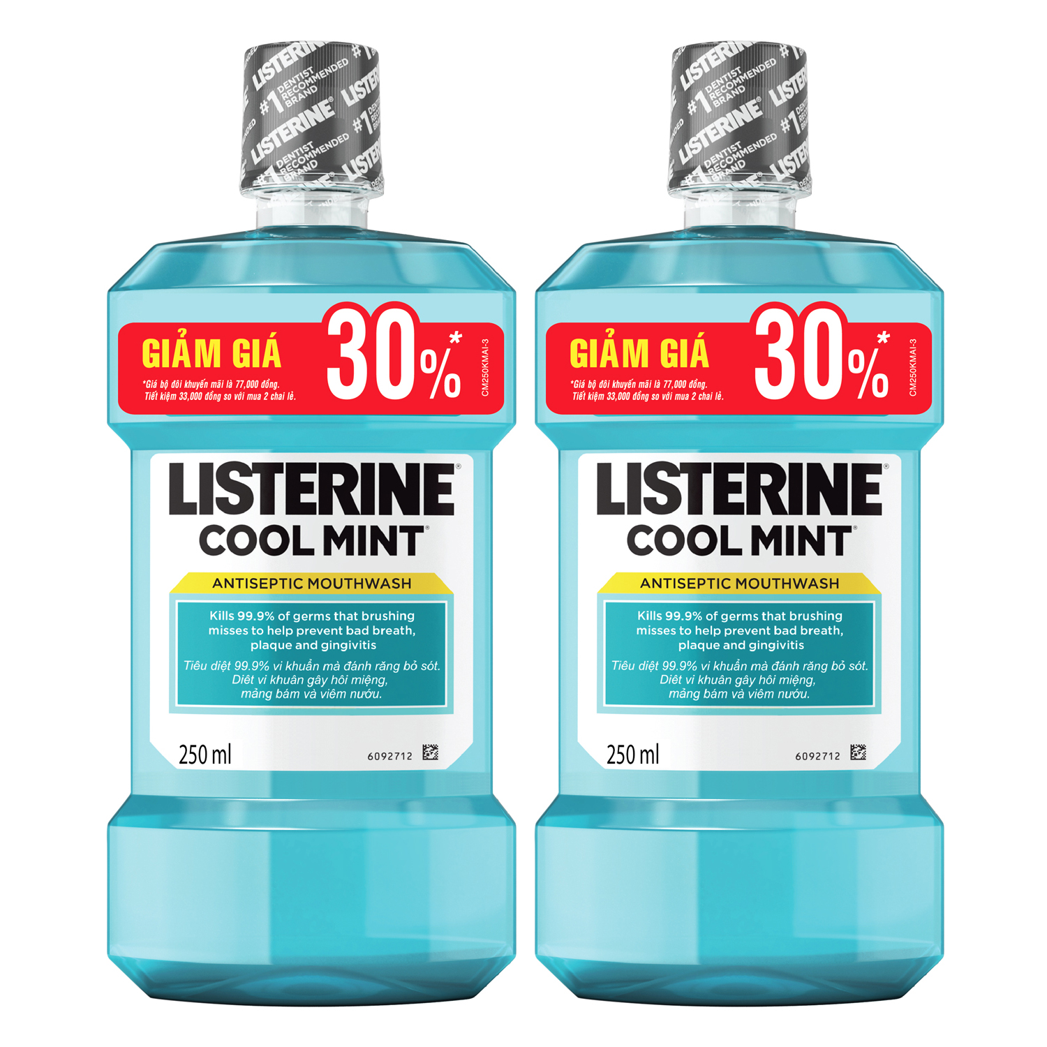 Bộ Đôi Nước Súc Miệng Hương Bạc Hà Listerine Cool Mint (250ml/Chai) - 8850007822127